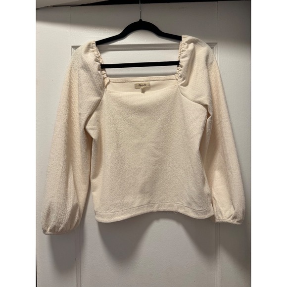 Madewell Tops - Madewell Womens Small Cream Textured Puff Sleeve Square Neck Blouse Ivory Top